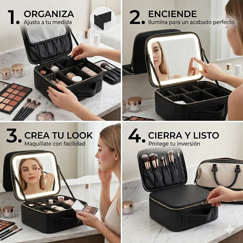 Beauty Station Pro: Organizador Portátil con Espejo LED